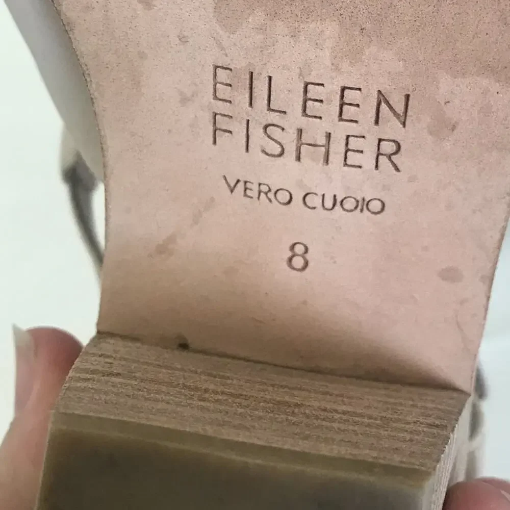 Eileen Fisher Womens Strappy Sandal‎ Heels Cream Beige Leather Slingback Sz 8
